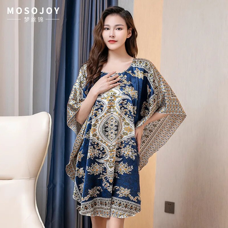 FZSLCYIYI Hot Sale Summer Fashion Lady Robe Chinese Women's Rayon Bath Gown Yukata Nightgown Novelty Print Night Dress