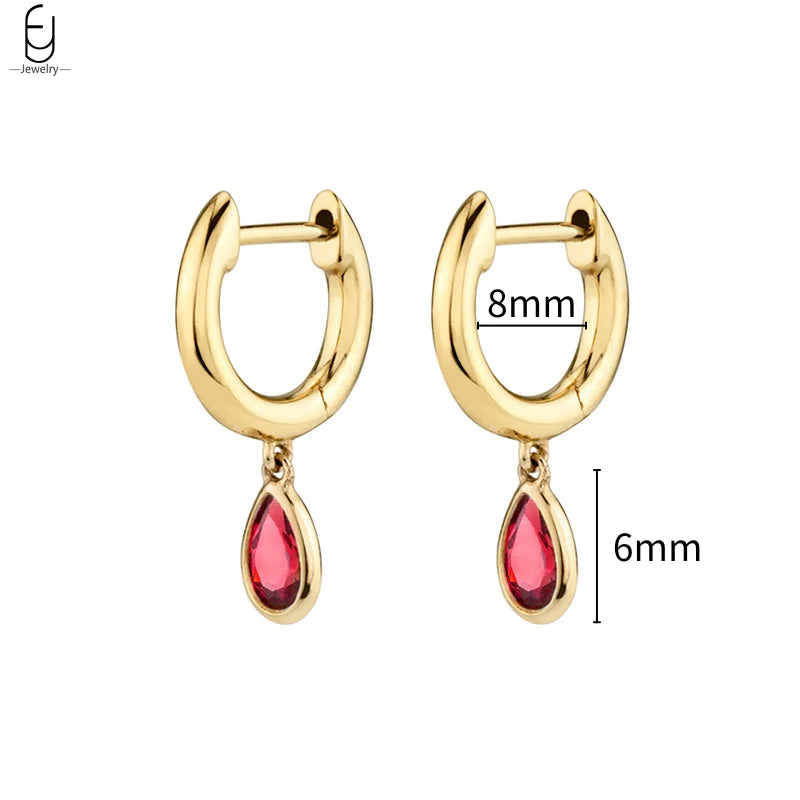 925 Sterling Silver Needle Rose Red Crystal Stud Earrings For Women Water Drop/Heart Pendant Gold Earrings Fashion Jewelry Gifts