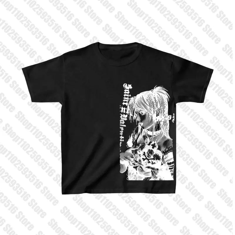 Y2k anime Streetwear O-neck 90s Text Printing , Simple Vintage Crop Aesthetic T-shirt.