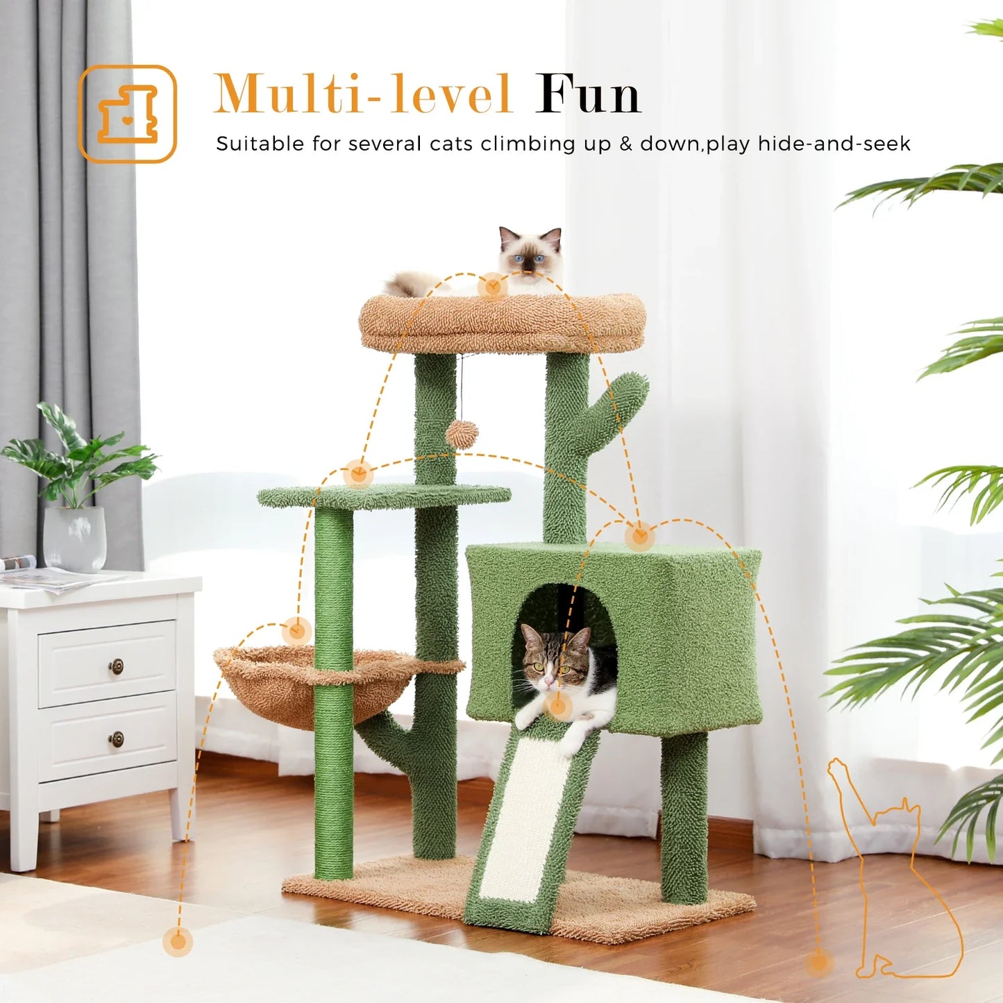 Fast Delivery Cactus Cat Tree with Condo Scratching Post for Cats Multi-Level Cat Tower Cat Scrapers Cat Accessories Pet Cat Toy