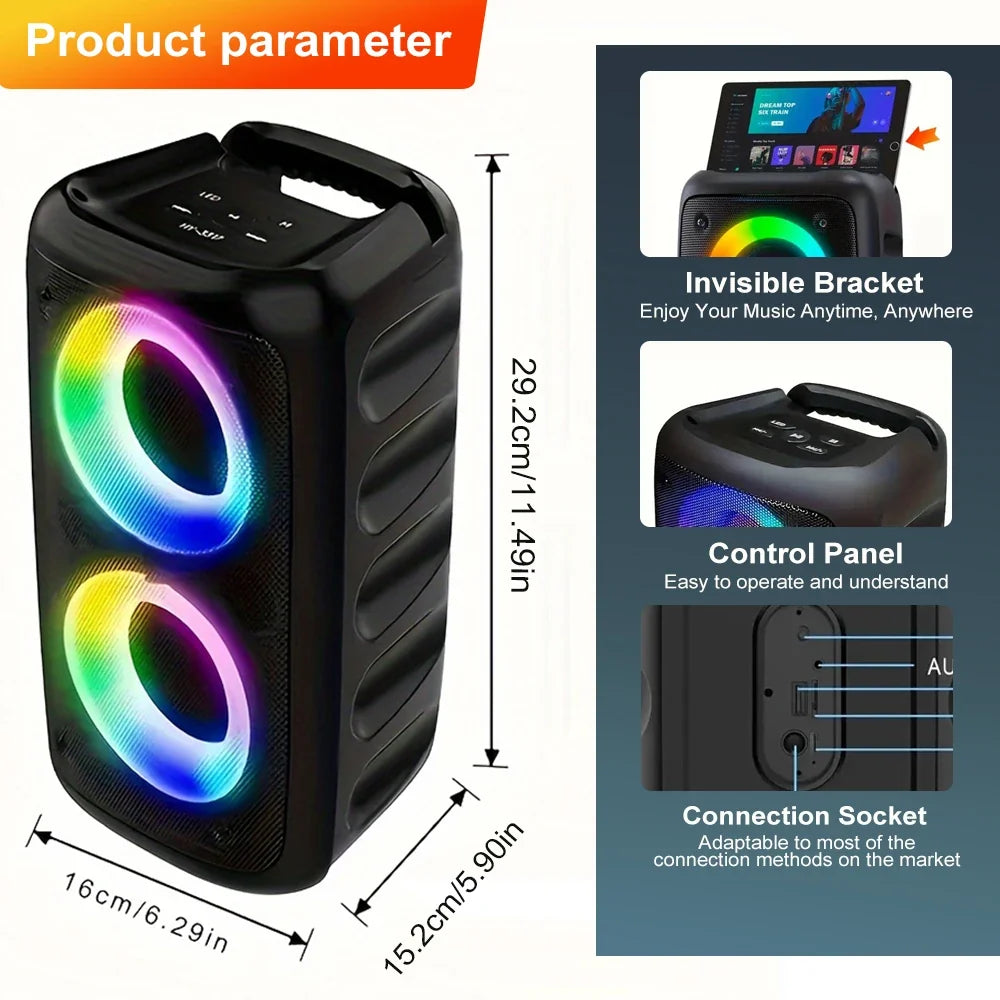 ZNLYRION HY-3317 Portable Bluetooth Karaoke Speaker Dual 3 Inch 10W RGB Ring Light TWS Wireless Stereo Speaker With Wired Mic 2400mAh Rechargeable Battery