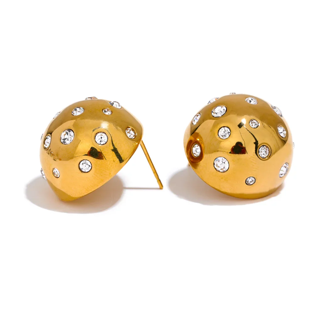 Yhpup Colorful Bling Cubic Zirconia Stainless Steel Half Round Half Empty Stud Earrings High-Grade Luxury Trendy Jewelry Gift