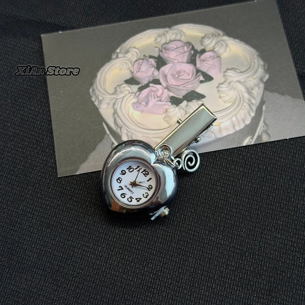 Original Hollow Heart Pocket Watch Chain Keychain Design Steampunk Clock Vintage Necklace Pendant Jewelry Watch Men Women Gift