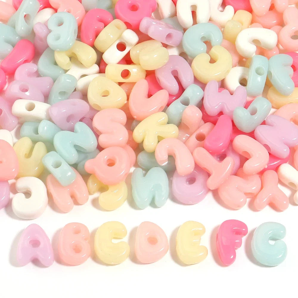 20-30pcs/lot Big Hole Cartoon English Letters Acrylic Beads Colored