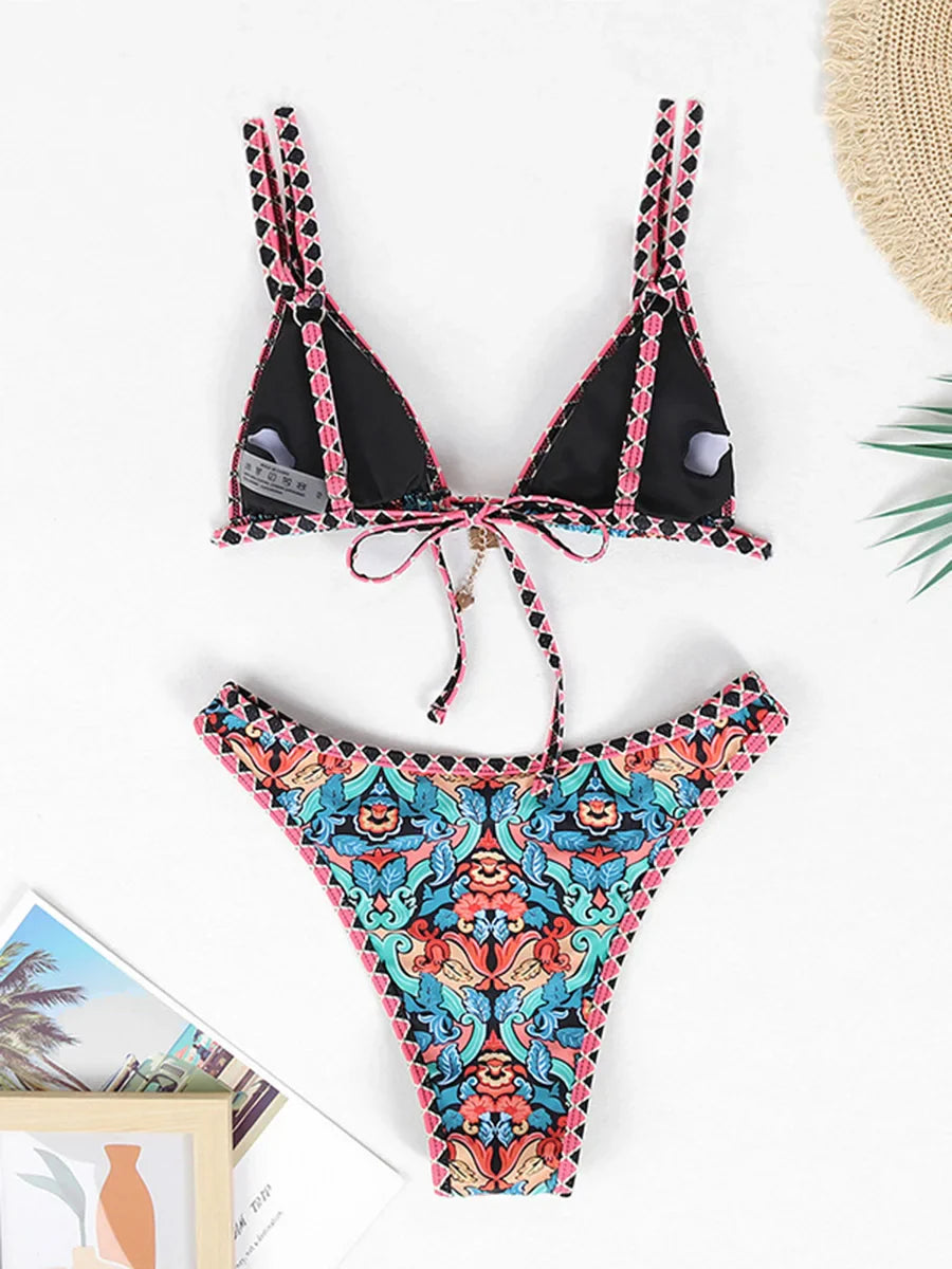 Micro Bikinis 2025 Sexy Women Swimsuits Female Swimwear Print Bikini Set Bathing Suit Swimming Suits Beachwear Thong Biquini