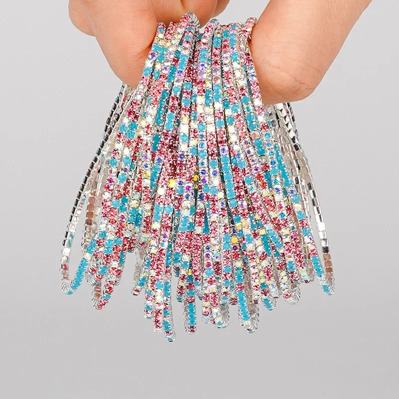 5pcs Fashion Colorful Acrylic Crystal Rhinestone Elastic Bracelet for