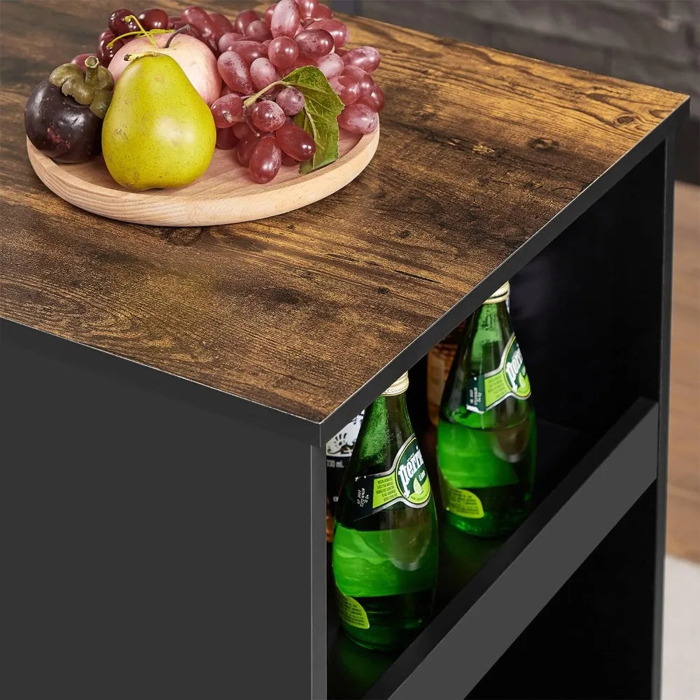Compact Bar Table and Chairs Set for 2, with Storage Shelves, Space-Saving, Black.