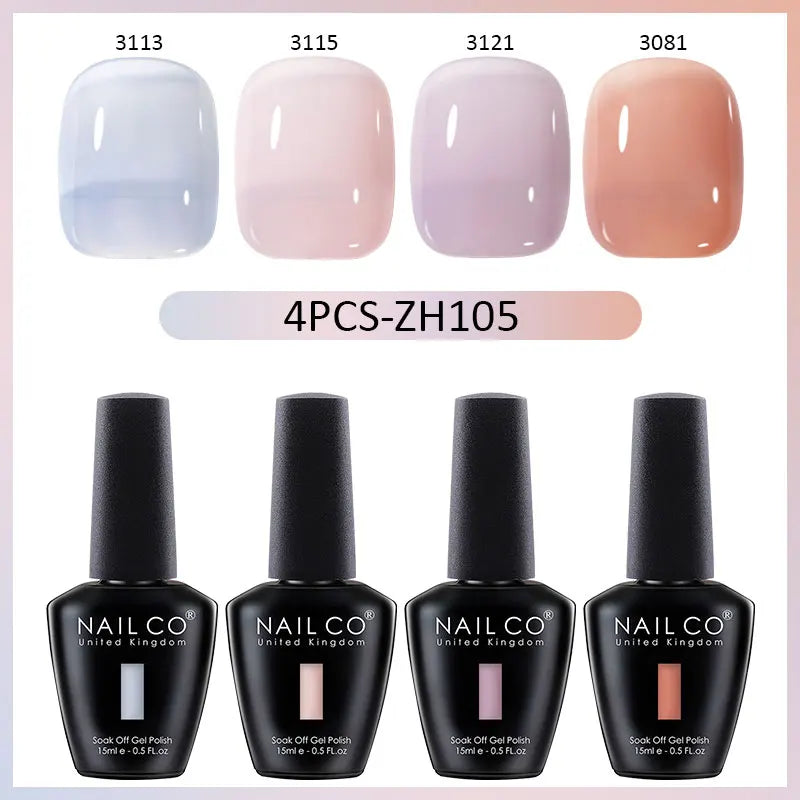NAILCO 4pcs 15ml Autumn Winter Translucent Color Gel Nail Polish Jelly UV Nails Gel Polish Kit Esmalte Paint Nail Art