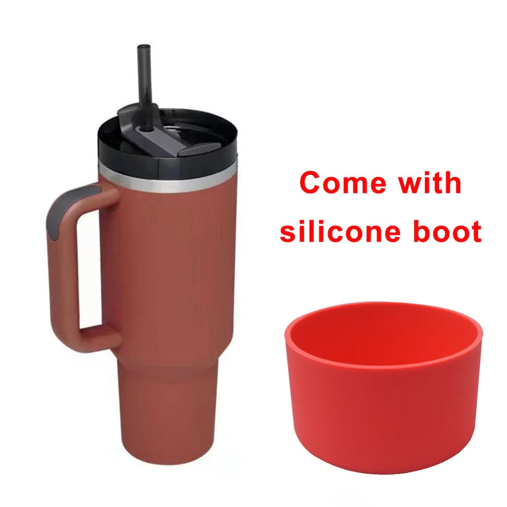 40oz Tumbler with Handle Straw and Silicone Boom Stainless Steel Vacuum Thermos Cup Large Capacity Travel Car Coffee Mug Logo