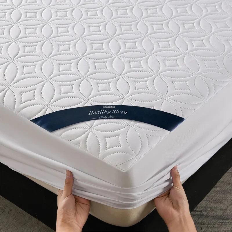 Ultrasonic Quilted Waterproof Antibacterial Mattress Protector Breathable Ultra Soft Noise Free 30CM Deep Pocket Fitted Sheet