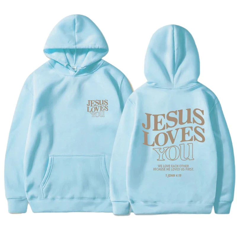 Jesus Loves You Print Hoodies for Women's Y2K Clothes Long Sleeve Fun Graphic Hooded Sweatshirts 2023 Fall Winter Pullover Tops