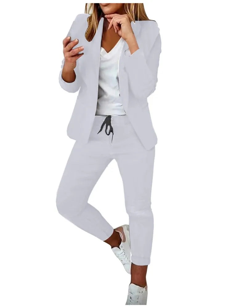 2 Piece Women's Autumn Winter Suit Fashion Slim Fit Lace-up Small Feet Trousers Women's Office Casual Solid Color Suit 2024
