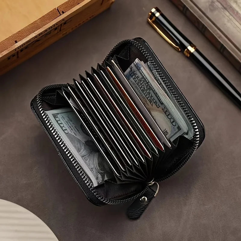 Vintage Leather Wallet, Slim Card Holder with 12 Slots Unisex.