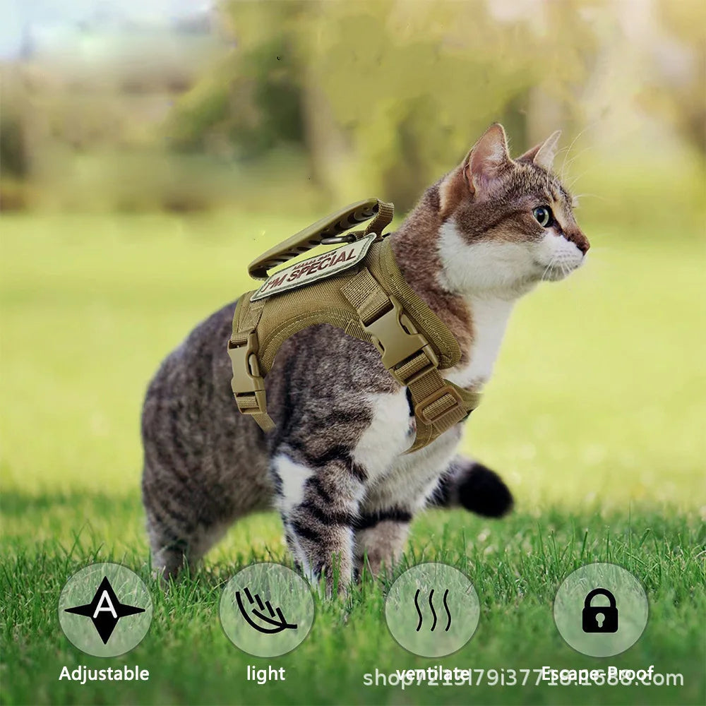 1PC Tactical Cat Harness Reflective Pet Vest With Handle Adjustable Outdoor Walking Training Cat Accessories