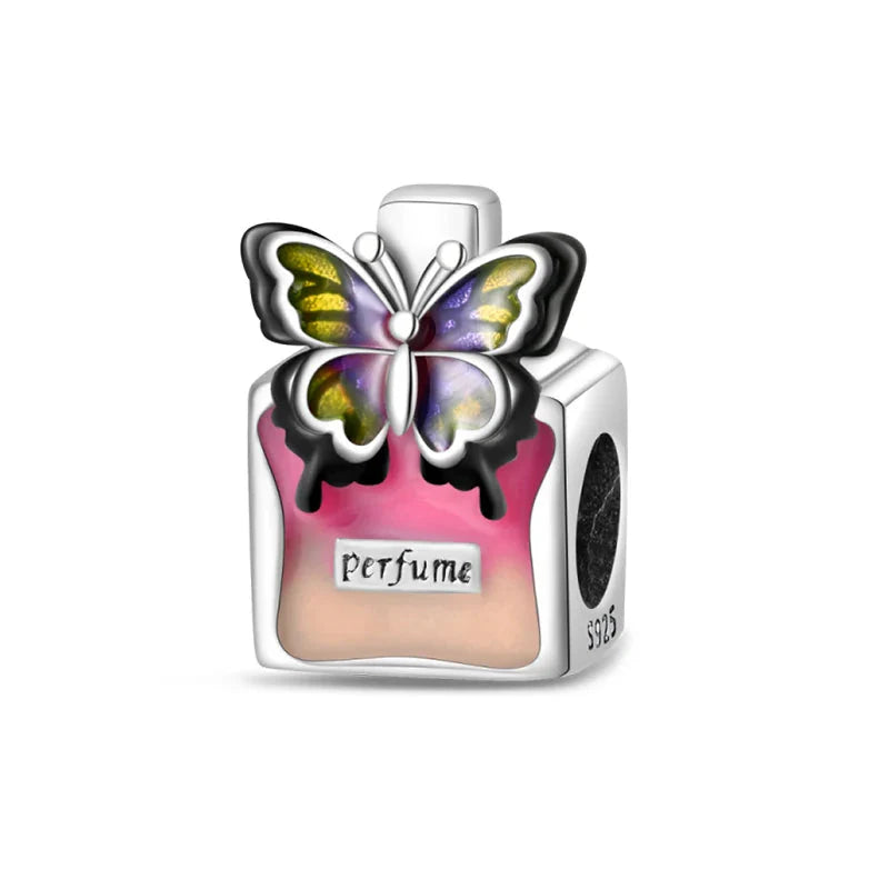 Romantic Pink Crown Perfume Bottle Charms Beads Bracelets Fine Jewelry