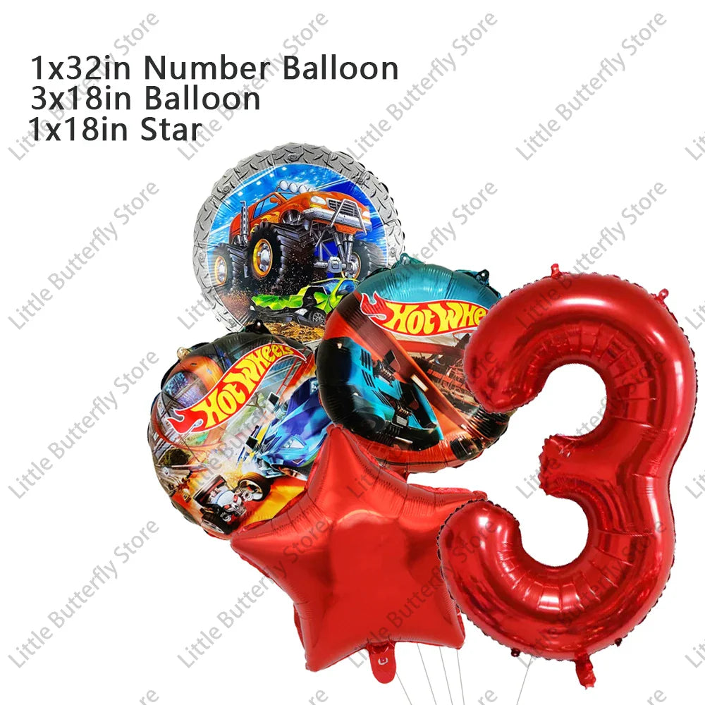 Hot Wheels Party Disposable Tableware Balloon Cup Plates Tablecloth Background Birthday Party Decor Baby Shower Party Supplies