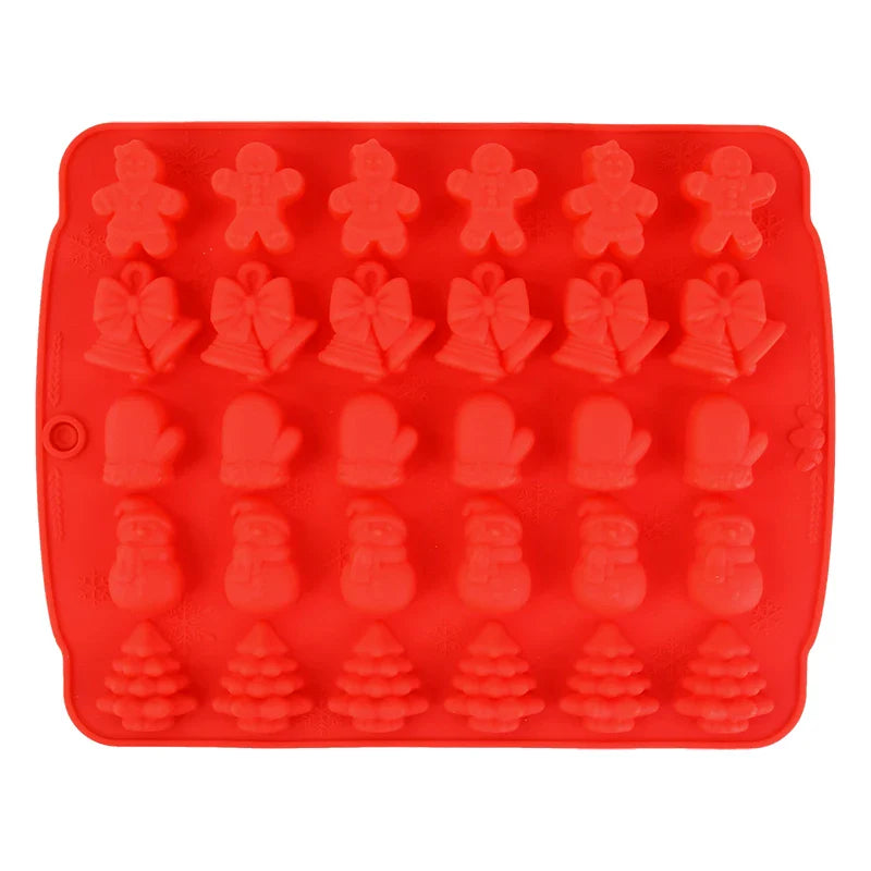 Christmas Chocolate Molds Silicone Red Green Brown Christmas Mold Gingerbread Man Xmas Tree Bell Snowman Gloves Kitchen Supplies