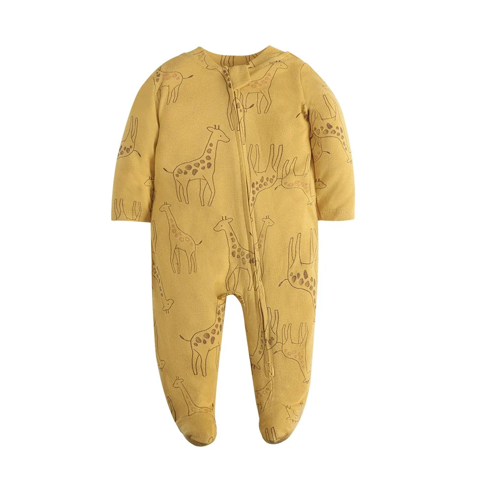 Unisex Newborn Baby Footed Pajamas Long Sleeve Zipper Romper Cotton Jumpsuit Solid White 0-12 Months Fashion Baby Clothes