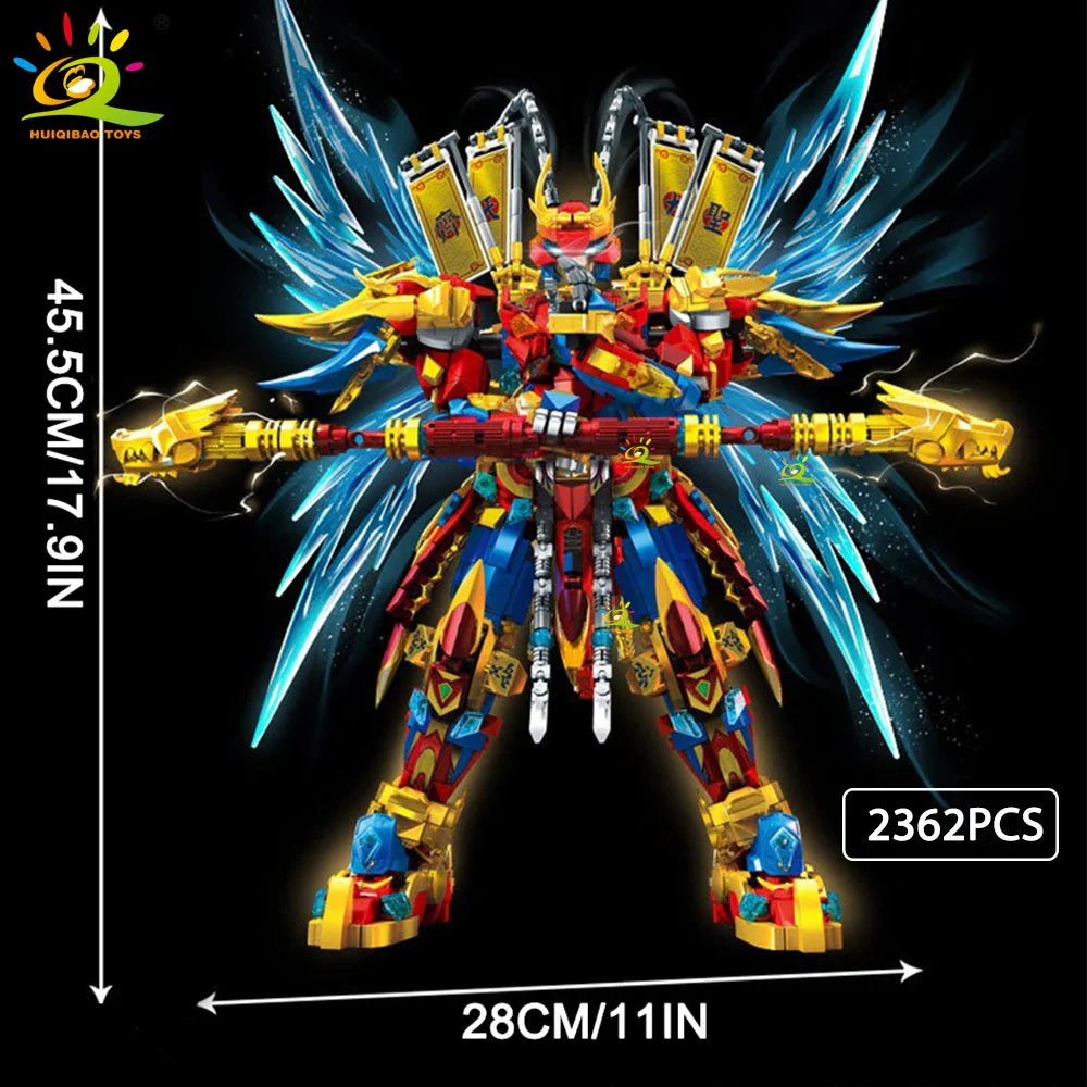 HUIQIBAO SunWuKong Warrior Mech Robot Building Blocks MOC Chinoiserie Action Figure Brick Children City Construction Display Toy