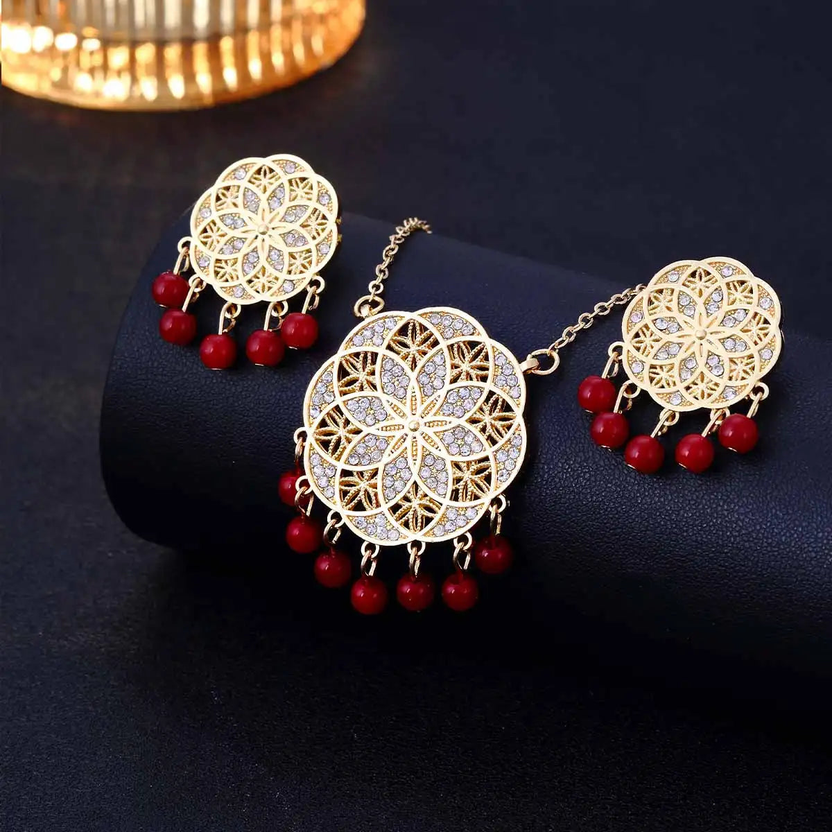 Boho Vintage Ethnic Flower Necklace Earrings Sets Luxury Crystal Bridal Indian Jewelry Set Wedding Accessories Women BIjoux Gift