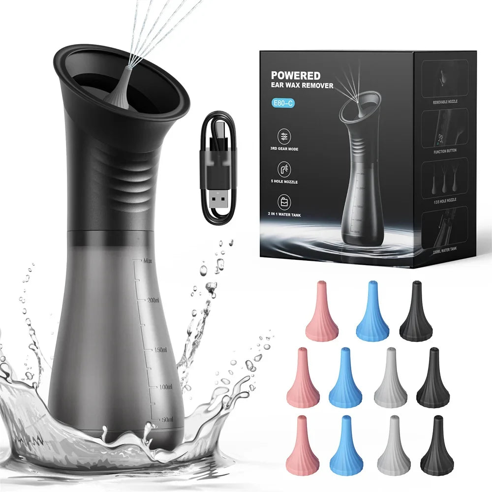 Water Powered Ear Cleaning Tool with Irrigation Flusher Electric Ear Wax Removal System 11 Tips 3 Pressure Setting for Clean