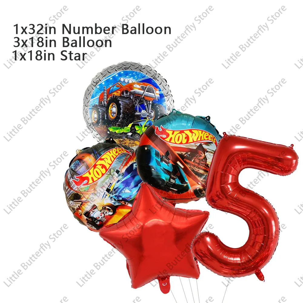 Hot Wheels Party Disposable Tableware Balloon Cup Plates Tablecloth Background Birthday Party Decor Baby Shower Party Supplies