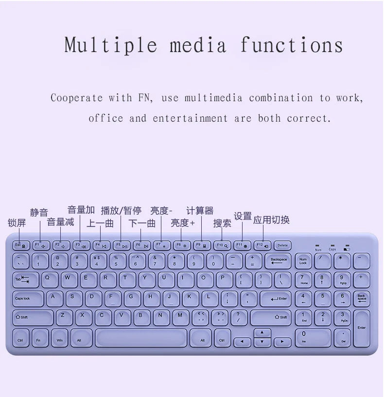 Fashion Keyboard and Mouse Set Wireless PC Gamer Keyboards and Mouse Kit Ultra Thin Office Ergonomic Gaming Keypad Mice Purple
