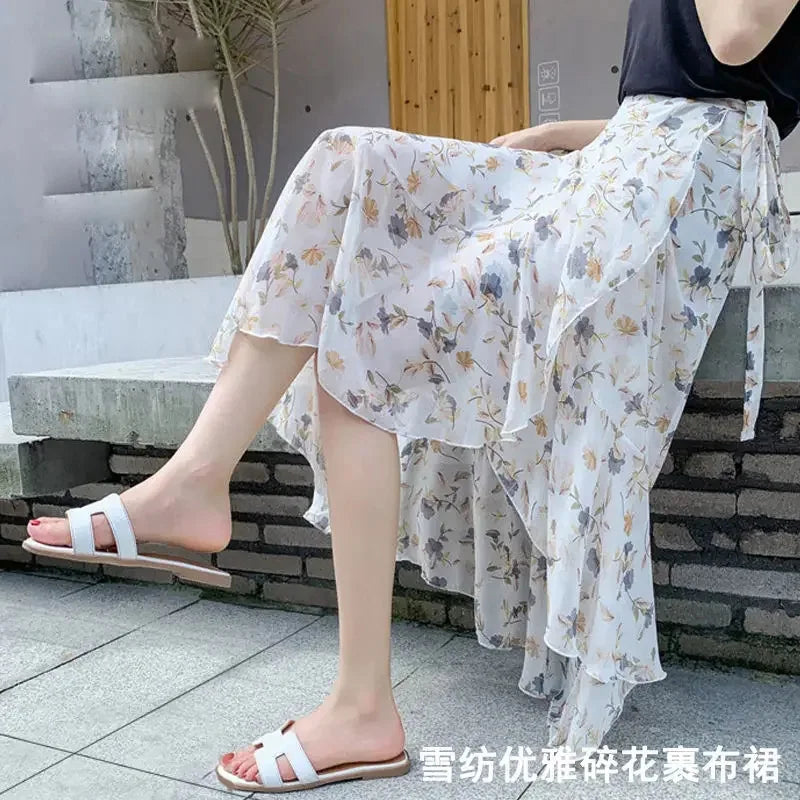 Summer Floral Skirt One Piece Wrap Skirt Beach Women's Skirts Clothing Korean Style Spring Clothes Ladies 2023 Elegant Trend Y2k