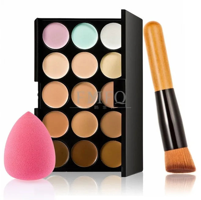15 color Concealer Contouring correcteur makeup products face Based anti cernes cosmetic set brush Sponge Puff wholesale
