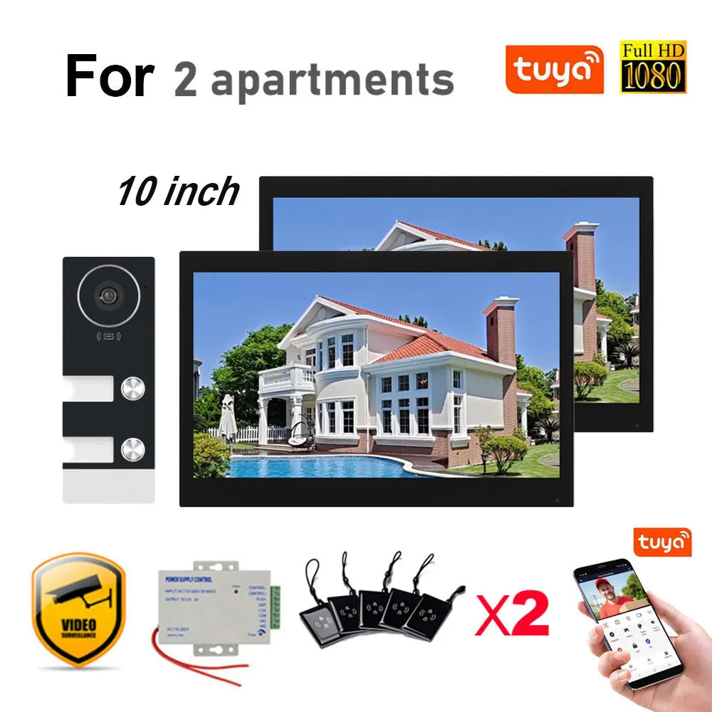 WiFi 10 Inch Video Door Bell Intercom System with RFID Doorbell Camera Family Multi Nits Apartment Video Door Phone Intercom