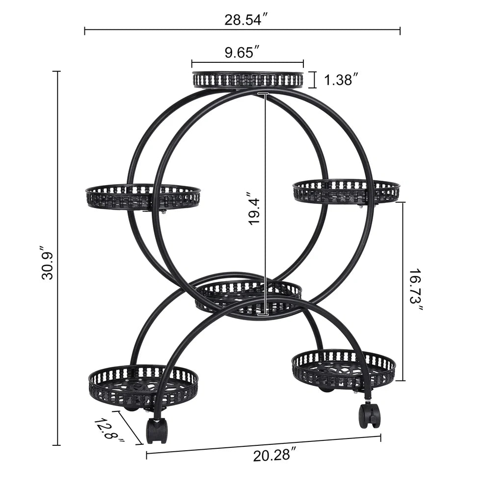 Heavy Duty Metal Plant Stand with Lockable Wheels Garden Cart Flower Pots Holder for Indoor Outdoor Use