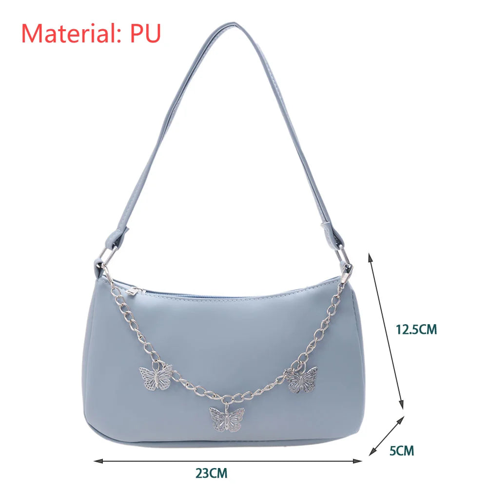 Retro Butterfly Chain Underarm Bag Women‘s Fashion Solid Color Shopping Shoulder Bag Travel Casual Small Handbags for Women