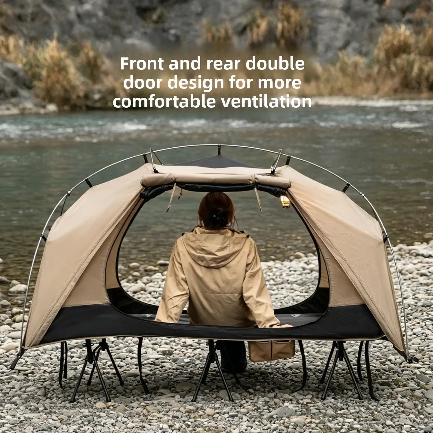Mountainhiker Outdoor Camp Bed Tent Lightweight Waterproof Rainproof Single Leisure Camping Tent Awning for Hiking Travel Picnic