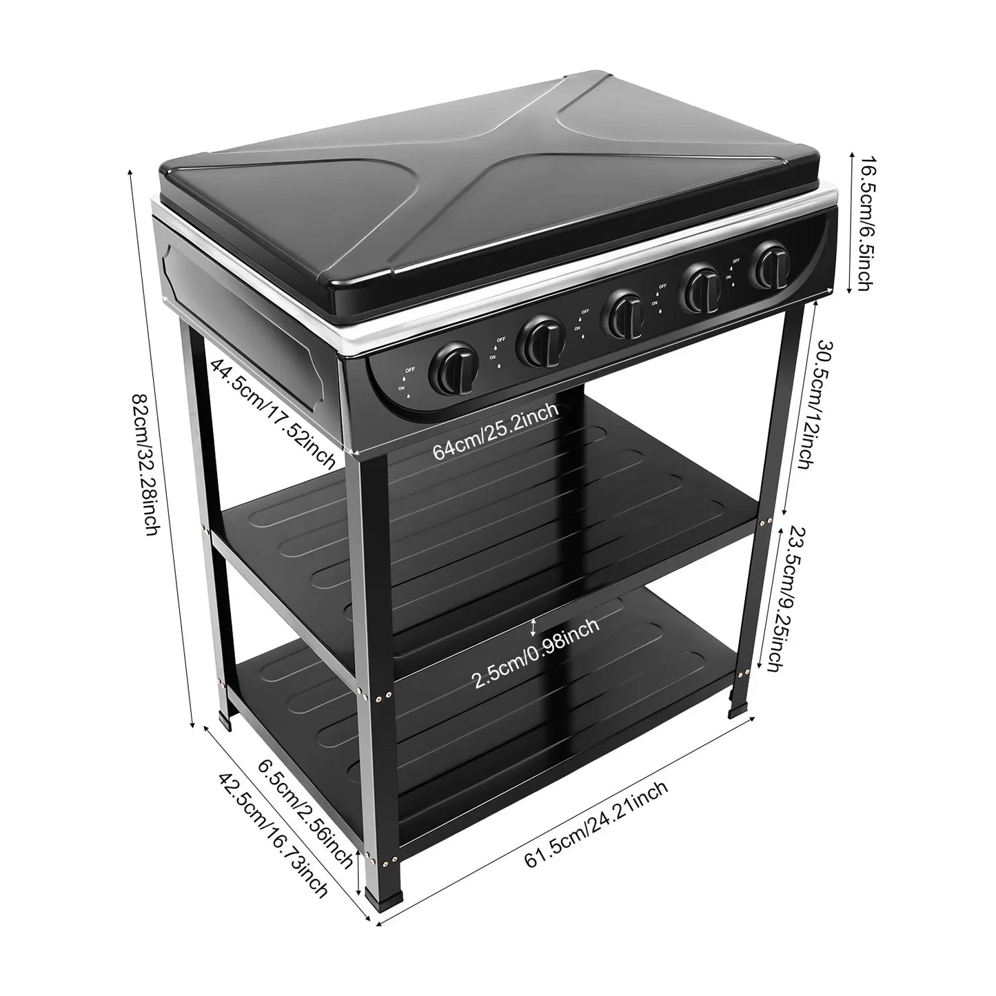 Rectangular Natural Gas Stove, 82cm/32.28in Portable Natural Gas Stove W|5 Burners for Outdoor Camping, Fishing,RV Travel(Black)