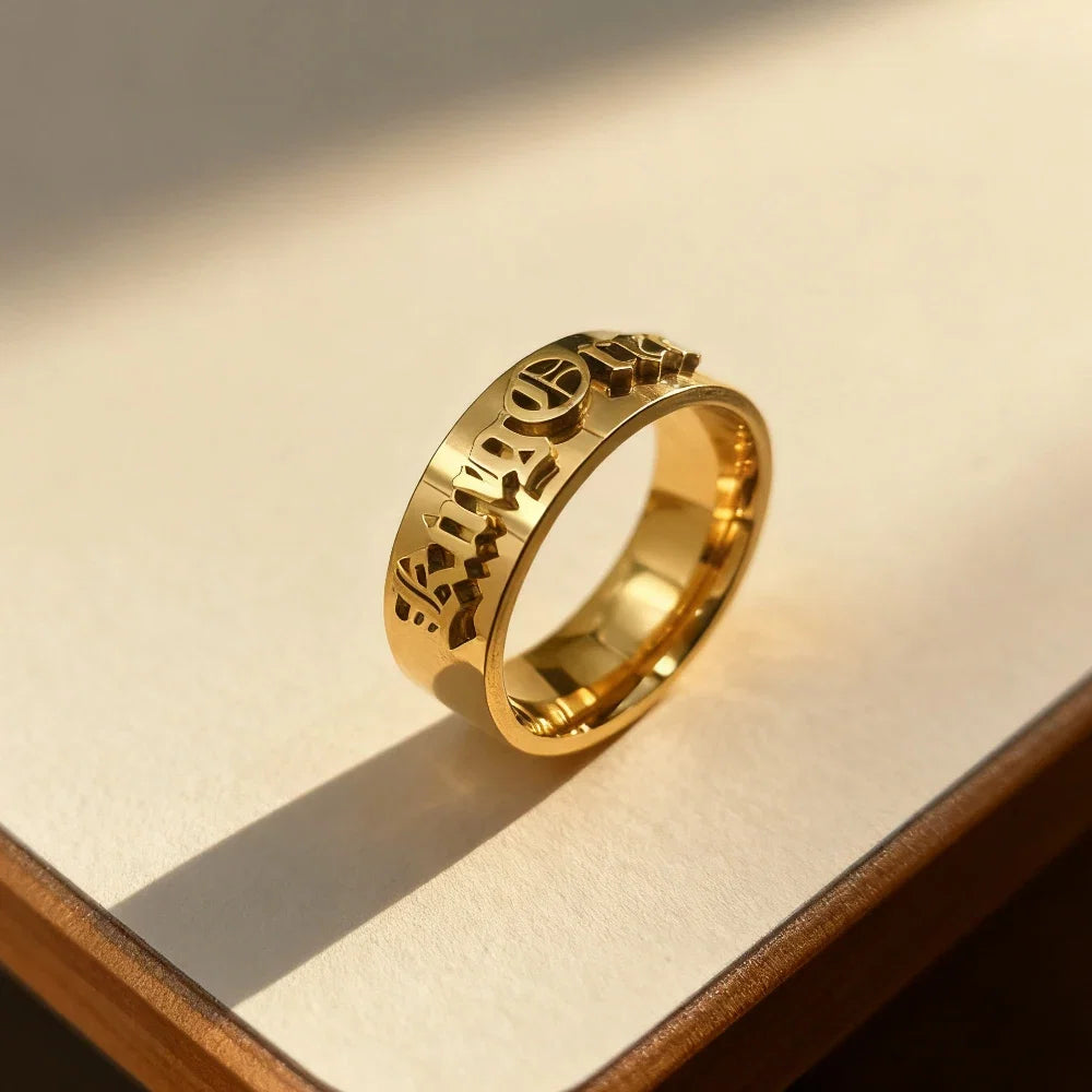 Custom Silver Men's Ring Chunky Gothic Rings Old English Personalized Luxury Name Ring Stainless Steel Jewelry Boyfriend Gift