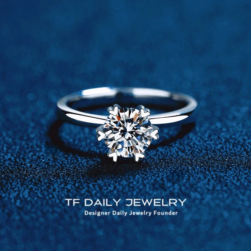 Classic 18K White Gold Ring for Women Moissanite Diamond 0.5/1/2Carat Engagement Rings Wedding Jewelry Valentine's Day Girl Gift