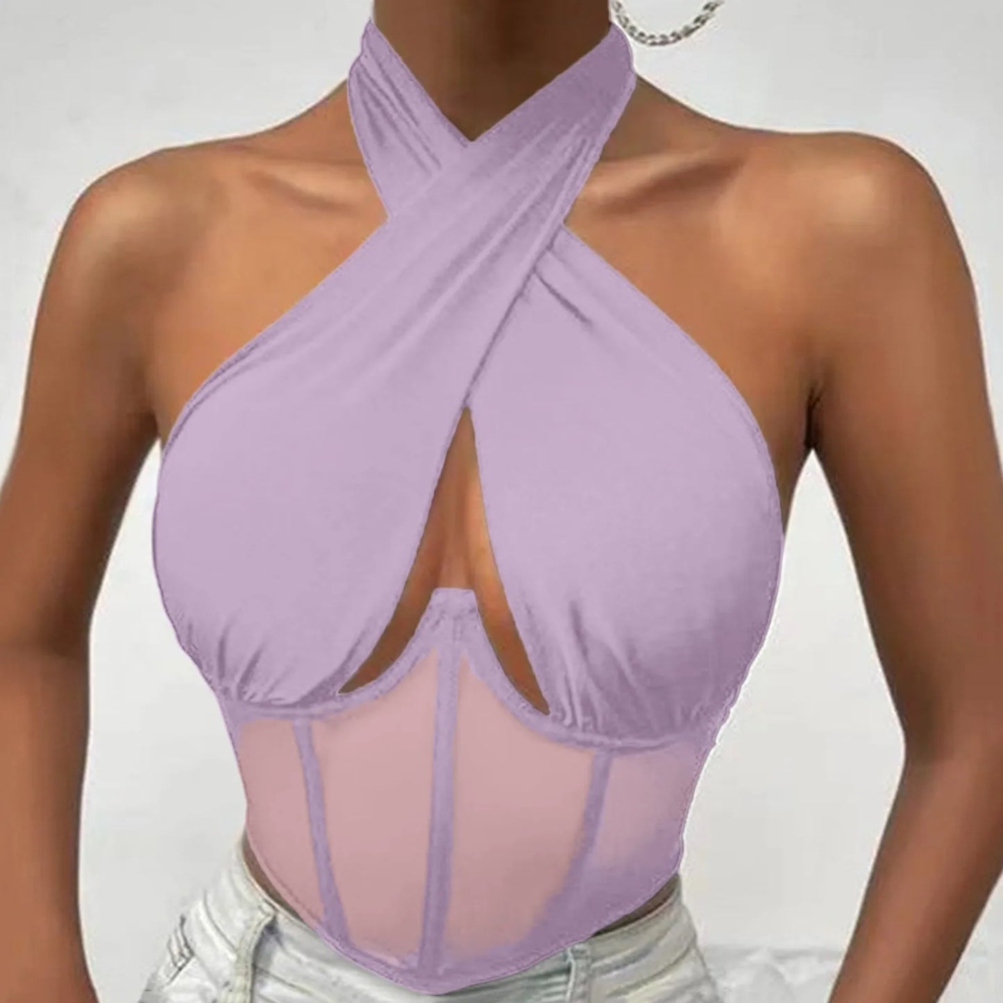 Women Sleeveless Fishbone Corset Vest Solid Hollow Out Cropped Top Summer Halter Backless Sexy Tops Y2k Camis Ropa De Mujer