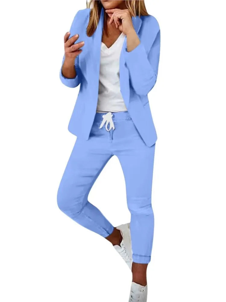 2 Piece Women's Autumn Winter Suit Fashion Slim Fit Lace-up Small Feet Trousers Women's Office Casual Solid Color Suit 2024
