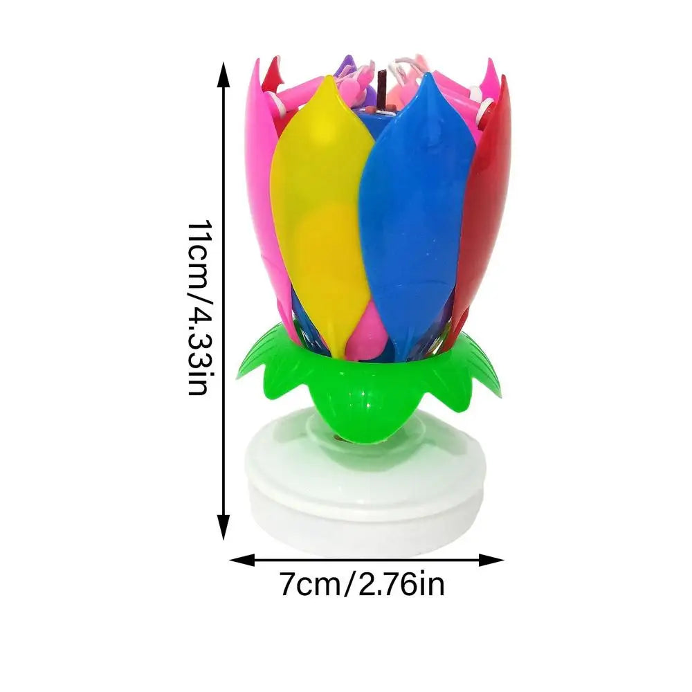 Innovative Party Cake Candles Musical Rotating Lotus Flower Flat Bottom Rotating Electronic Candle Birthday Cake Music Candles