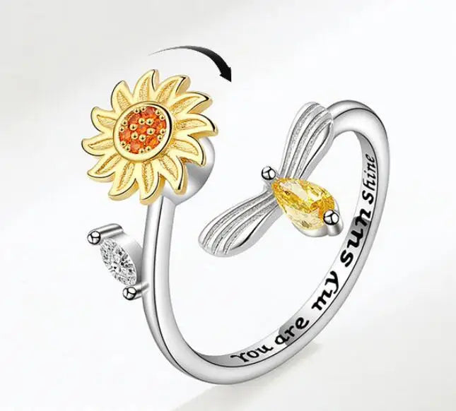 Vintage Dandelion Anxiety Ring Fidget Spinner Rings for Women Stackable Finger Ring Anti Stress Engagement Jewelry Rotate Gifts