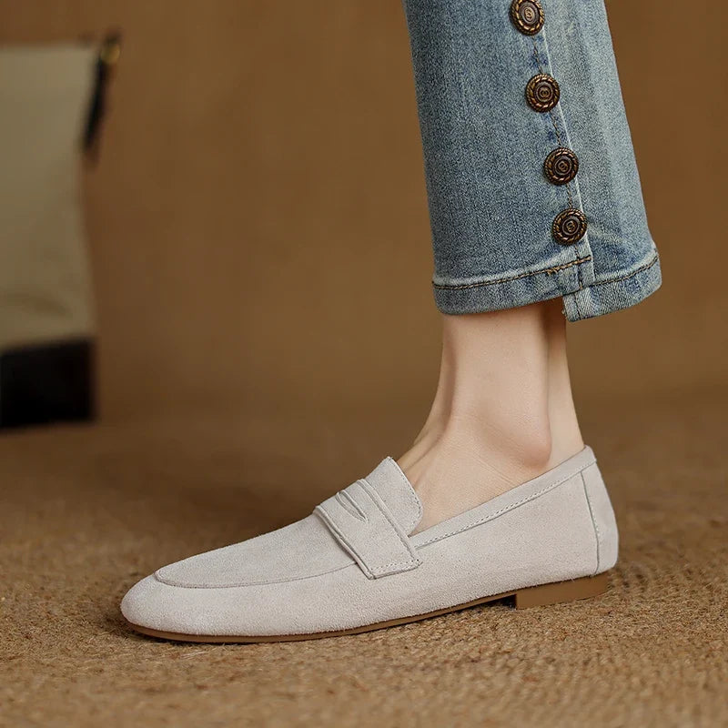 2026 Spring Sheep Suede Women Shoes Round Toe Flat Heel Women loafers Shoes for Women Deep Mouth Loafers Low Heels Ladies Shoes