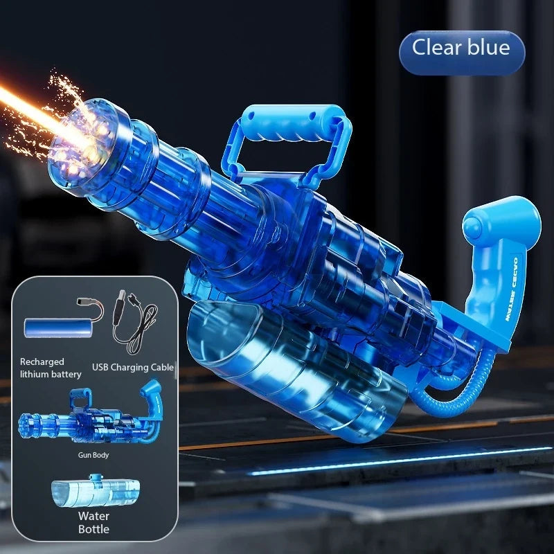 Gatling Rotating Electric Water Gun with Light-Up High Speed Continuous Shooting Powerful Water Blaster Summer Outdoor Beach Toy