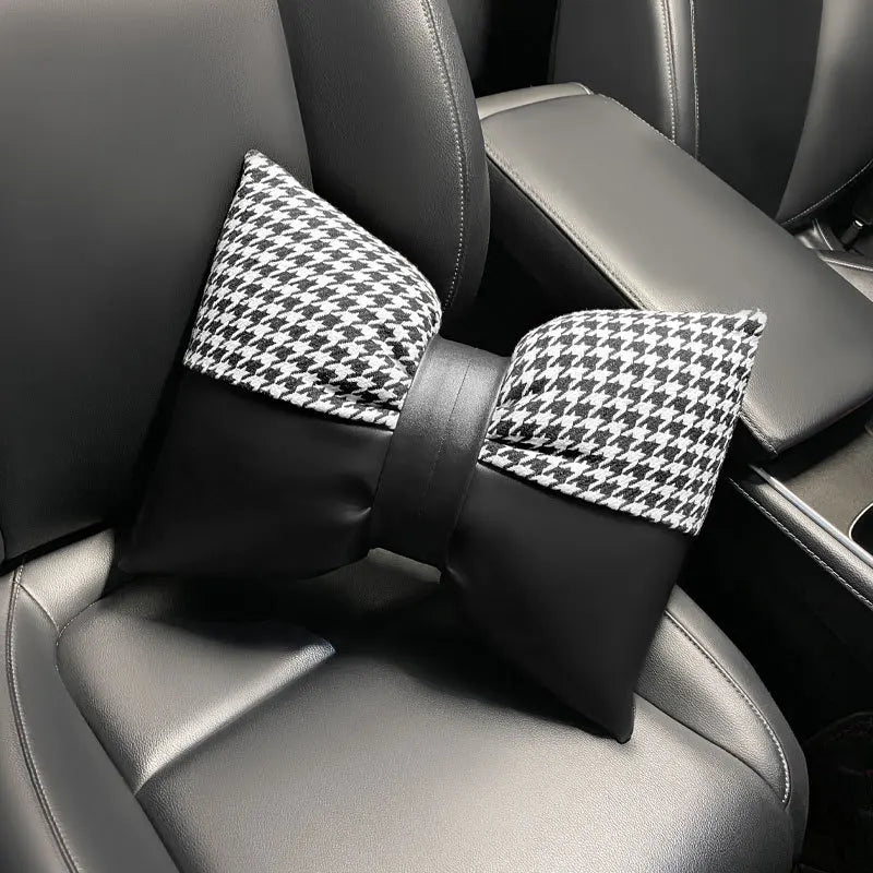 Car Headrest Neck Care Supplies Bird Grid Cute Bow Decorative Female Car Pillow