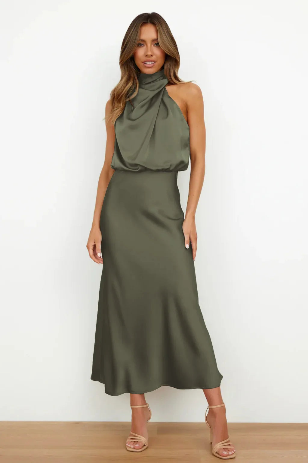 Summer Luxury Sleeveless Silk Satin Long Dress Women Elegant Off Shoulder Celebrity Evening Dress Partywear Lady Trumpet Dress