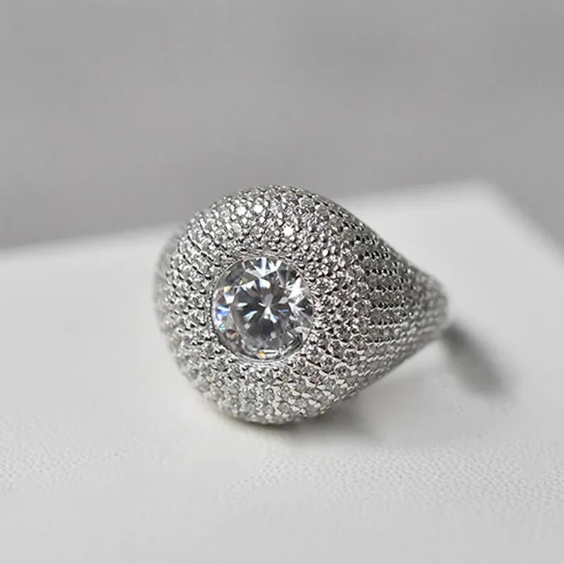 Knobspin S925 Sterling Silver 18k White Gold Plated Full Diamonds Sparkling Rings For Women Men Party Fine Jewelry