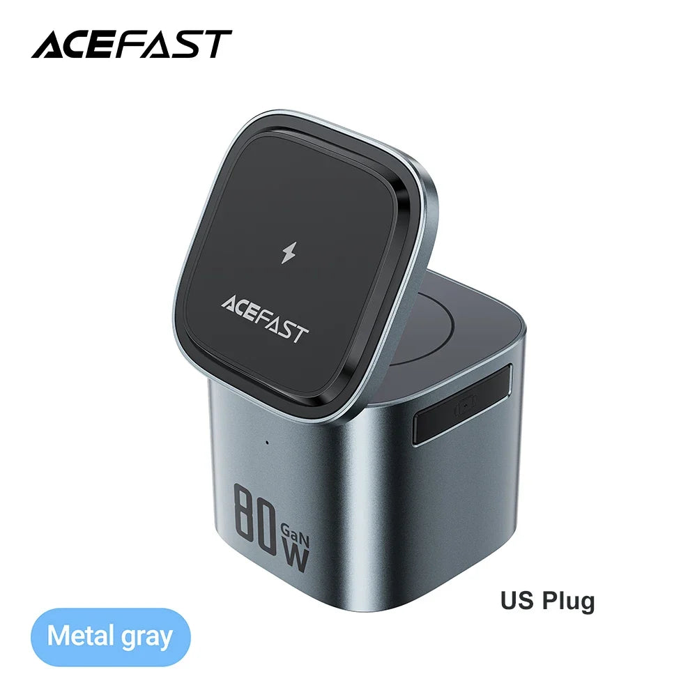 ACEFAST 6 in 1 Multifunction 15W Magnetic Wireless Charging Station For iPhone 16 15 GaN PD65W Charging Cube USB C Fast Charging