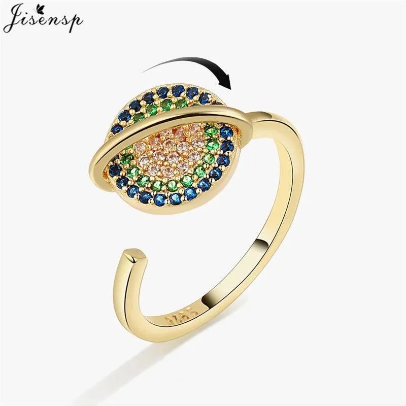 Luxury Fashion Fidget Spinner Ring Anxiety for Women Multiple Crystal Planet Butterfly Finger Rings Anti Stress Wedding Jewerly