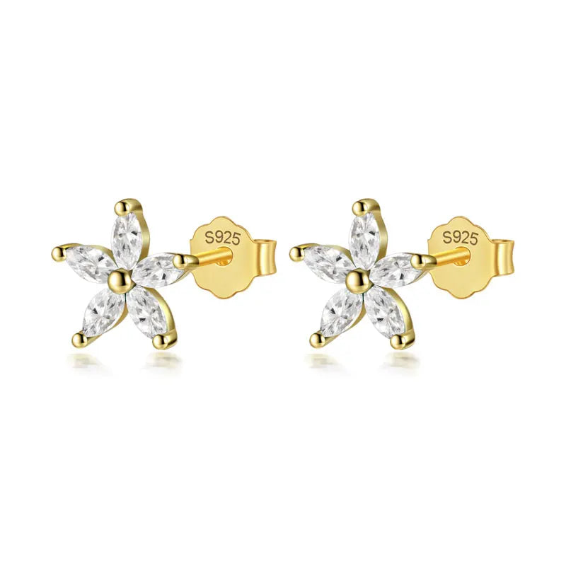 TrustDavis Real 925 Sterling Silver Fashion Flower Colour CZ Stud Earrings For Women Daughter Girls Birthday Gift Jewelry DF247