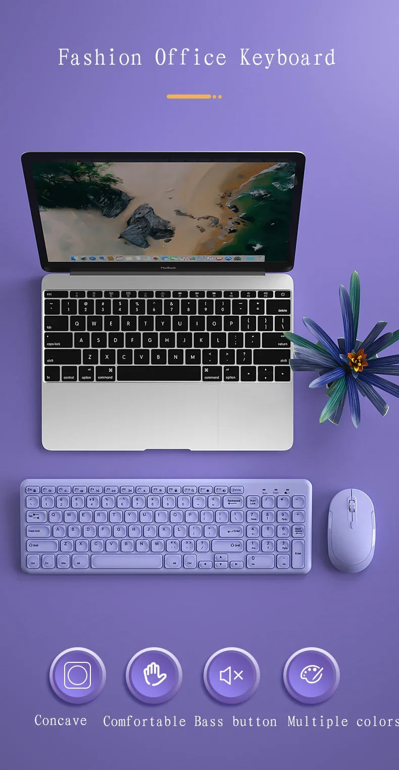 Fashion Keyboard and Mouse Set Wireless PC Gamer Keyboards and Mouse Kit Ultra Thin Office Ergonomic Gaming Keypad Mice Purple