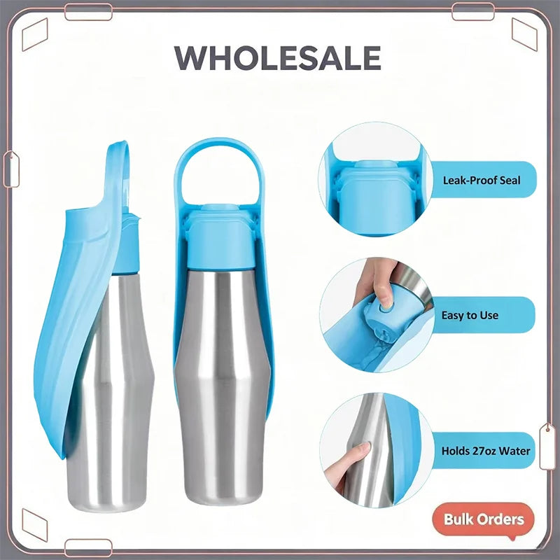 27oz Portable Pet Water Dispenser Dog Travel Bottle 2-in-1 Cat Puppy Drinking Fountain Outdoor Accessory